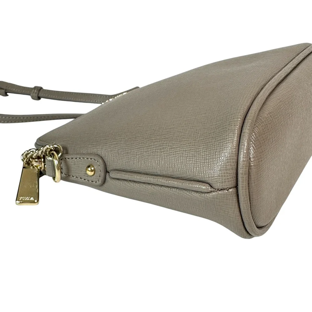 Furla Crossbody Bag Piper Saffiano Leather Chain Strap Gray OS Minimalist Chic